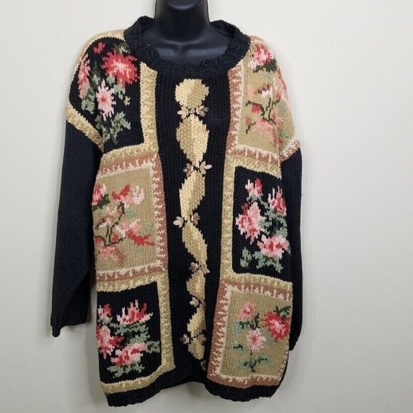 Jennifer Reed Womens Floral Sweater Size Medium Vintage 80s Hand Knit Romantic - Picture 8 of 8